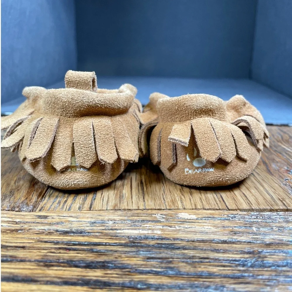 Bearpaw Baby Moccasins Tan Suede Fringe Booties Infant Size 6-12 Months‎ Slip On